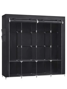 SONGMICS Portable Closet, Wardrobe Closet Organizer With Cover, 4 Hanging Rods And Shelves, 4 Side Pockets, 66.9 X 17.7 X 65.7 Inches, Large Capacity For Bedroom, Living Room - 黑色 - 查看 2