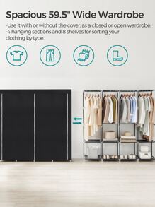 SONGMICS Portable Closet, Wardrobe Closet Organizer With Cover, 4 Hanging Rods And Shelves, 4 Side Pockets, 66.9 X 17.7 X 65.7 Inches, Large Capacity For Bedroom, Living Room - 黑色 - 查看 4