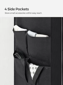 SONGMICS Portable Closet, Wardrobe Closet Organizer With Cover, 4 Hanging Rods And Shelves, 4 Side Pockets, 66.9 X 17.7 X 65.7 Inches, Large Capacity For Bedroom, Living Room - 黑色 - 查看 8