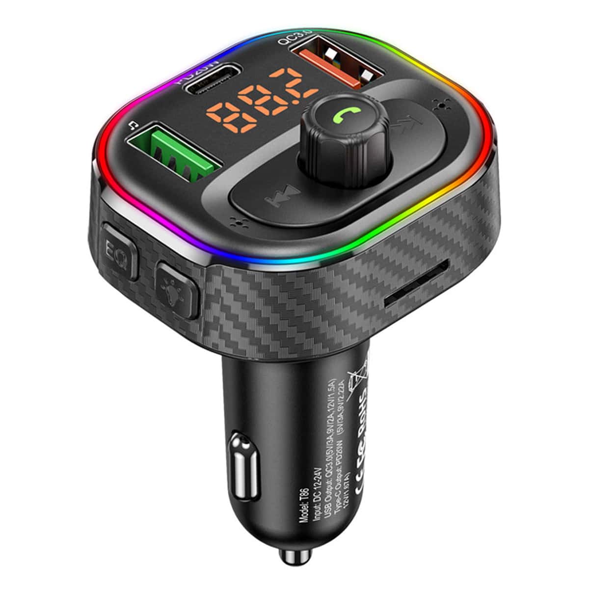 車FM發射器MP3播放機帶Type CPD20瓦USBQC3.0快充和免提①無線
②無鋼圈FM - 黑色 - 查看 1