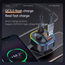 車FM發射器MP3播放機帶Type CPD20瓦USBQC3.0快充和免提①無線
②無鋼圈FM - 黑色 - 查看 5