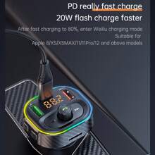 車FM發射器MP3播放機帶Type CPD20瓦USBQC3.0快充和免提①無線
②無鋼圈FM - 黑色 - 查看 6
