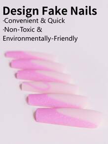 24 Chiếc Quan Tài Hình Màu Hồng Lấp Lánh & Trái Tim Pháp Edge Giả Đầu Móng Tay Với Dũa Móng Tay & Thạch Keo ấn Vào Móng Tay Đồ Dùng Làm Móng - Hồng - Xem 4