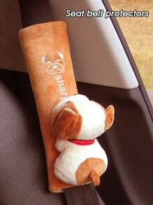 長毛絨狗狗裝飾汽車座椅皮帶保護裝置套 - 棕色 - 查看 2