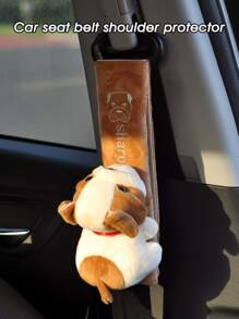 長毛絨狗狗裝飾汽車座椅皮帶保護裝置套 - 棕色 - 查看 1