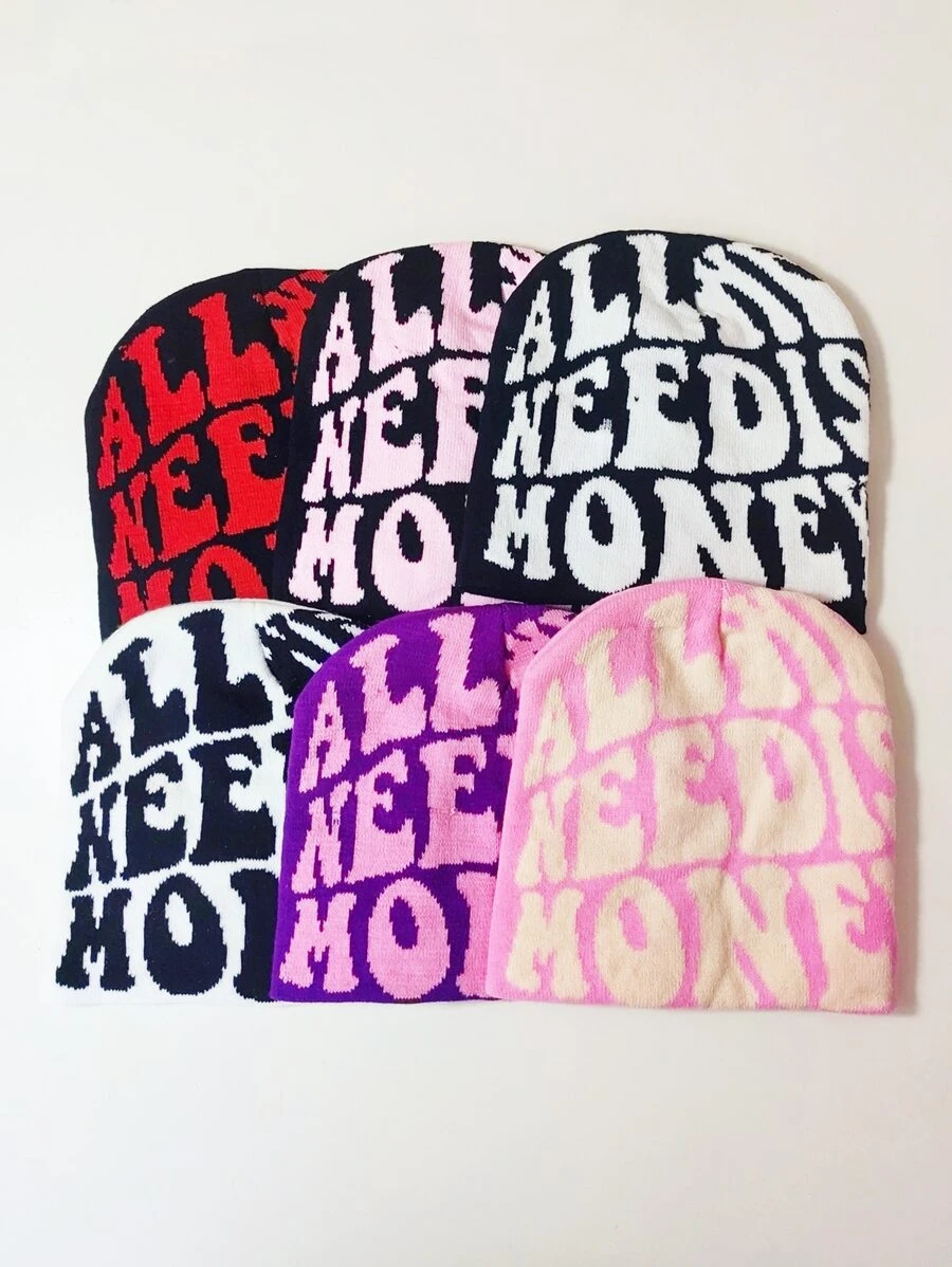 1件男士的時尚Y2K風格字母提花針織帽，適合日常穿著或街頭風格