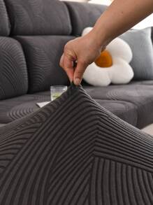 1pc Universal Elastic Plush Jacquard Sofa Cushion Cover, Simple Modern Style Pet-proof And Anti-slip Sofa Protector Suitable For Living Room L-shaped Sectional Sofa And 1/2/3/4 Seat Sofa