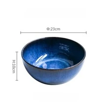 1pc Cat Eye Blue Color Super Big Salad Bowl Ceramic Bowl Deep Big Capacity Serving Bowl - Blue - View 5