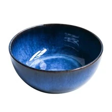1pc Cat Eye Blue Color Super Big Salad Bowl Ceramic Bowl Deep Big Capacity Serving Bowl - Blue - View 4