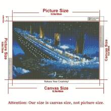 DIY船水鑽繪畫套件適用於成年人5D鑽石藝術成套工具對於初學者,DIY塗料帶圓形充分鑽頭鑽石鑽石藝術刺繡工藝適用於家庭墻面裝飾 - 彩色 - 查看 2