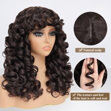 Synthetic Heat Resistant Wigs Bouncy Curls Wigs With Bangs Chocolate Brown 18inch Chemical Fiber Wig Bangs Wig Daily Used Easy To Wear Beginner Big Bouncy Fluff Curly Wigs - Cà phê nâu - Xem 3