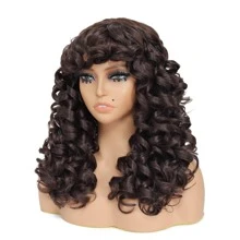 Synthetic Heat Resistant Wigs Bouncy Curls Wigs With Bangs Chocolate Brown 18inch Chemical Fiber Wig Bangs Wig Daily Used Easy To Wear Beginner Big Bouncy Fluff Curly Wigs - Cà phê nâu - Xem 8