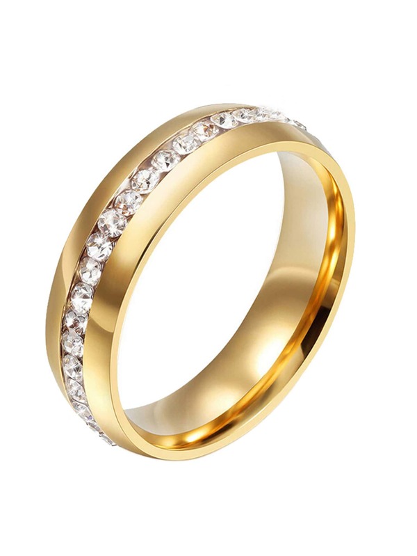 1pc Simple Fashion Silver Color Wedding Ring For Men Women Plain Circle Cubic Zirconia Jewelry Stainless Steel Engagement Ring Gift Jewelry