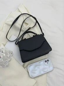 Bolso de mano mini moda con solapa con ajustable Tira bandolera - Negro - Ver 5