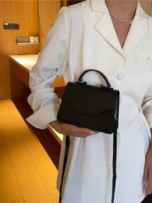 Bolso de mano mini moda con solapa con ajustable Tira bandolera - Negro - Ver 6