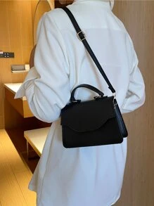 Bolso de mano mini moda con solapa con ajustable Tira bandolera - Negro - Ver 2