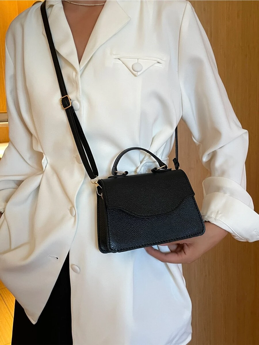 Bolso de mano mini moda con solapa con ajustable Tira bandolera - Negro - Ver 1