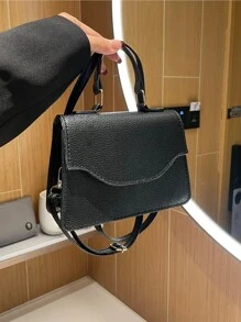 Bolso de mano mini moda con solapa con ajustable Tira bandolera - Negro - Ver 8