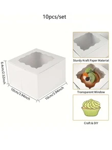 10 piezas blanco cuadrado pastel Caja con ventana limpia , adecuado para fiesta con Favor de la boda embalaje - Blanco - Ver 3
