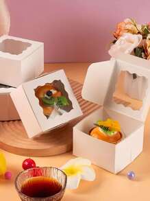 10 piezas blanco cuadrado pastel Caja con ventana limpia , adecuado para fiesta con Favor de la boda embalaje - Blanco - Ver 1