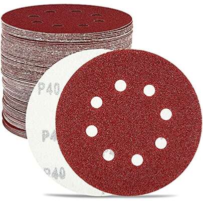 HYCHIKA 100-piece Sanding Discs Set,5 Inch 8 Holes Hook and Loop Sandpaper for Orbital Sander, Include 40/60/ 80/100/120/150/180/240 /320/400 Grit Sandpaper Assortment