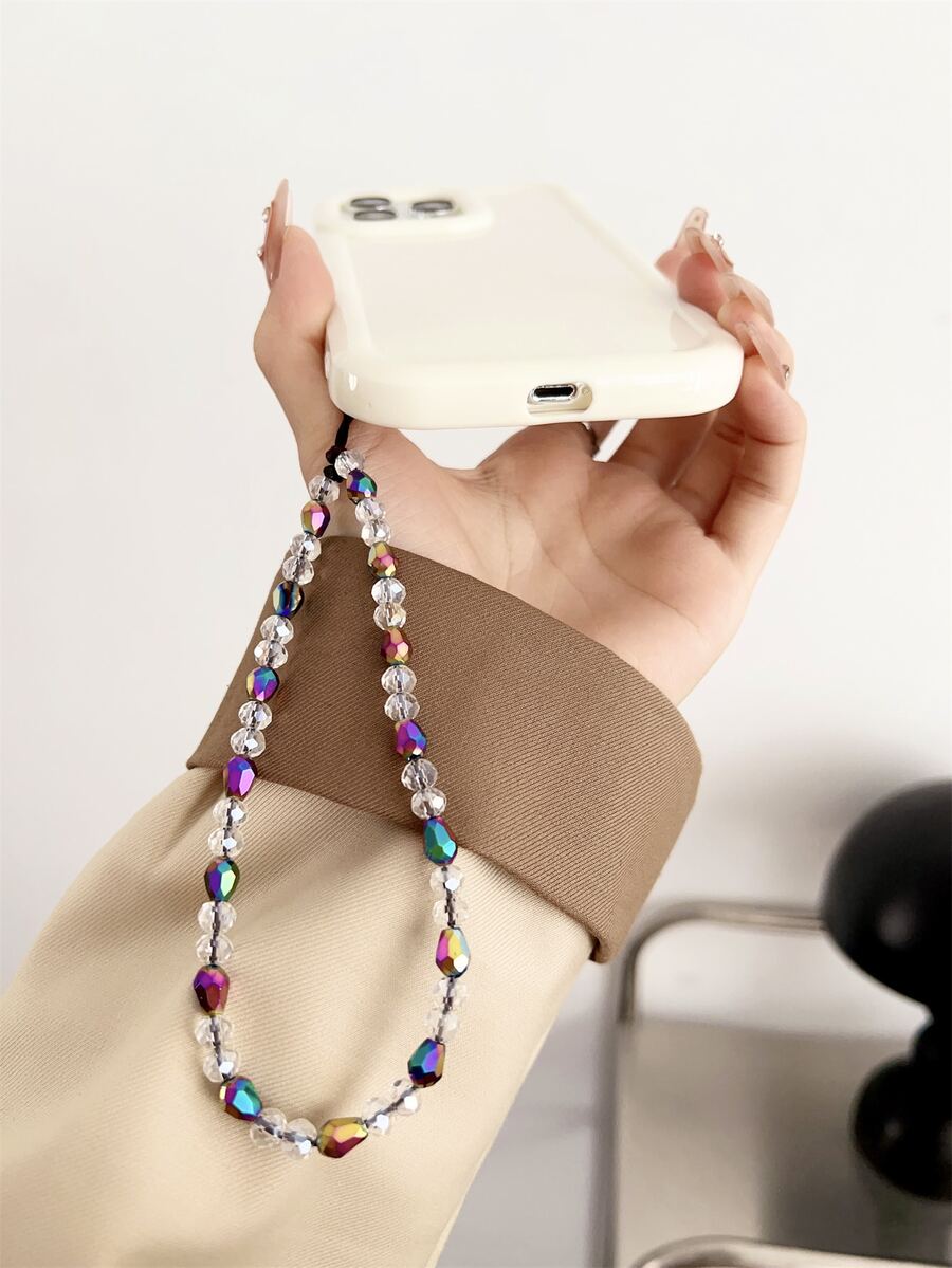 Multielement Colorful Teardrop Crystal Phone Lanyard Brown Spring Gift - Coffee Brown - View 1