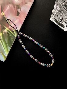 Multielement Colorful Teardrop Crystal Phone Lanyard Brown Spring Gift - Coffee Brown - View 2