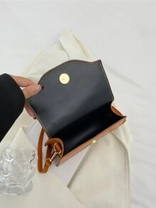 迷你時尚翻蓋手提托特包帶可調節肩帶 - 棕色 - 查看 4
