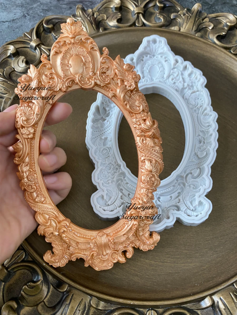 1pc Delicate Carved Mirror Frame Design Silicone Mold - Light Grey - View 1