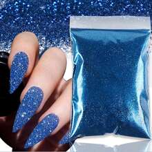 10g Y2K 全息指甲闪光粉 0.2 毫米激光深蓝色金色铬颜料粉适用于凝胶抛光指甲 DIY 指甲饰品指甲宝石指甲用品 - 藏蓝色 - 查看 1
