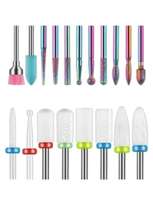 19 件/套指甲钻头套装、3/32 英寸钻石角质层电动指甲锉和陶瓷丙烯酸凝胶指甲钻头套件、丙烯酸美甲工具、硬质合金去除钻头，适用于修甲修脚、家庭沙龙 - 白色 - 查看 1