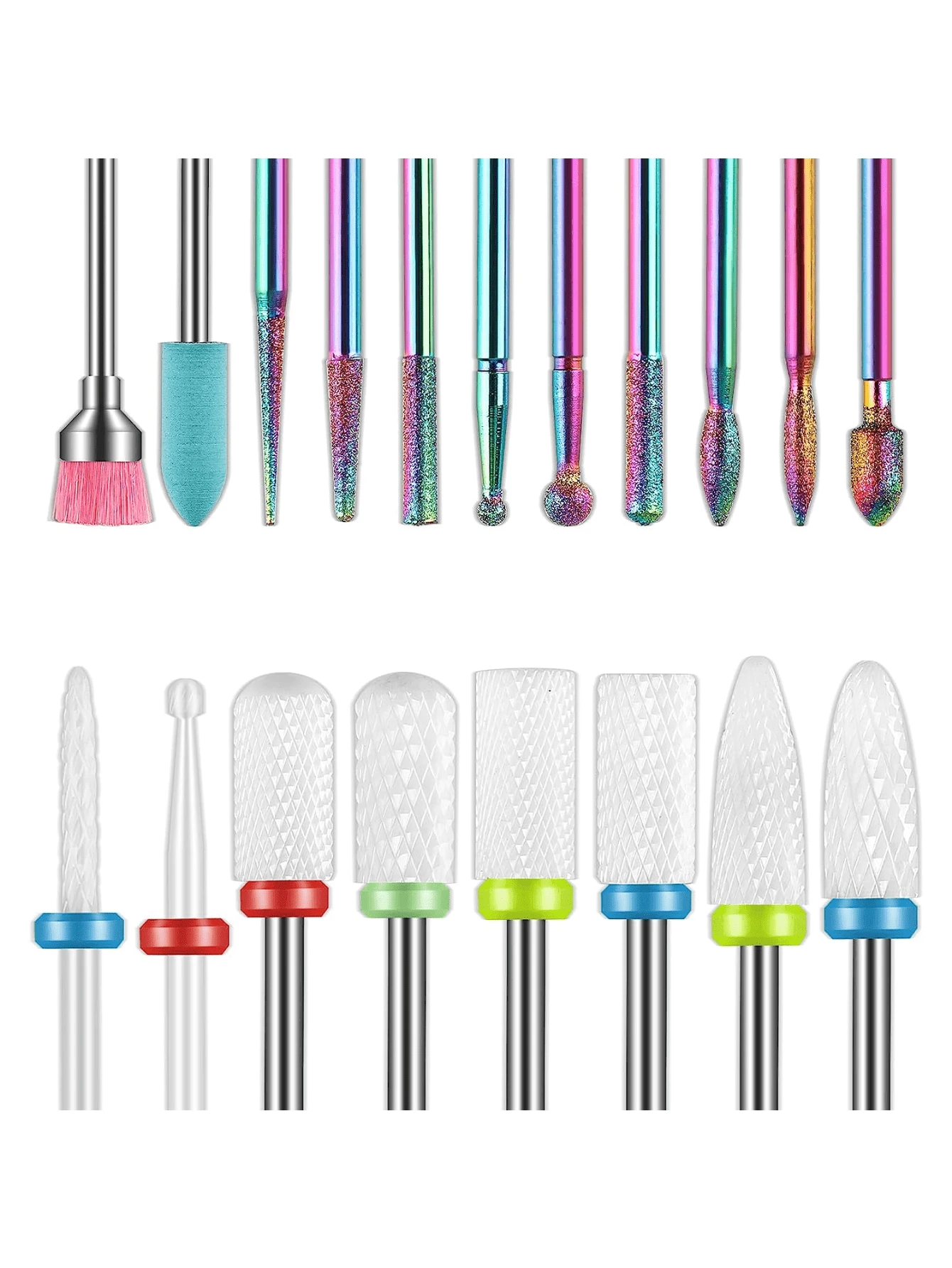 19 件/套指甲钻头套装、3/32 英寸钻石角质层电动指甲锉和陶瓷丙烯酸凝胶指甲钻头套件、丙烯酸美甲工具、硬质合金去除钻头，适用于修甲修脚、家庭沙龙 - 白色 - 查看 1