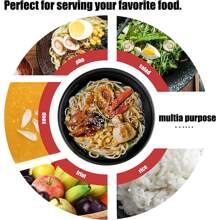 1 件套不易碎的日本塑料碗套装（带勺），适用于越南河粉、泰式面条、味噌面、乌冬面 - 可在洗碗机和微波炉中加热，家庭碗套装（黑色）圣诞礼物，学校用品 - 黑色 - 查看 6