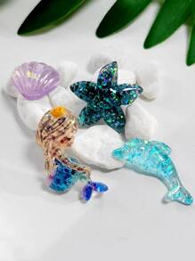 10入組混合樹脂美人魚和海豚耳環/頭飾/吊墜DIY珠寶製作材料，同時適用於文具、手機殼、鑰匙扣、杯子、鞋子裝飾、冰箱貼紙，附有雙面膠帶 - 彩色 - 查看 2