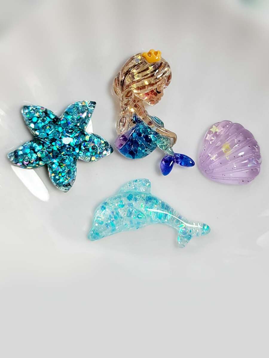 10入組混合樹脂美人魚和海豚耳環/頭飾/吊墜DIY珠寶製作材料，同時適用於文具、手機殼、鑰匙扣、杯子、鞋子裝飾、冰箱貼紙，附有雙面膠帶 - 彩色 - 查看 1