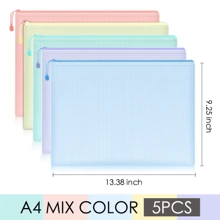 BUNKI 5pcs/Set Colorful A4 Zipper File Folders, Minimalist Multi-Purpose Transparent Stationery Bags For Students, Back To School - Multicolor - View 9