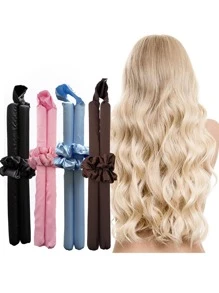 4入組升級第二代無熱海綿彈性捲髮棒，女士適用的大波浪極舒適捲髮工具 - 黑色 - 查看 1