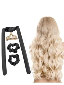 4入組升級第二代無熱海綿彈性捲髮棒，女士適用的大波浪極舒適捲髮工具 - 黑色 - 查看 2