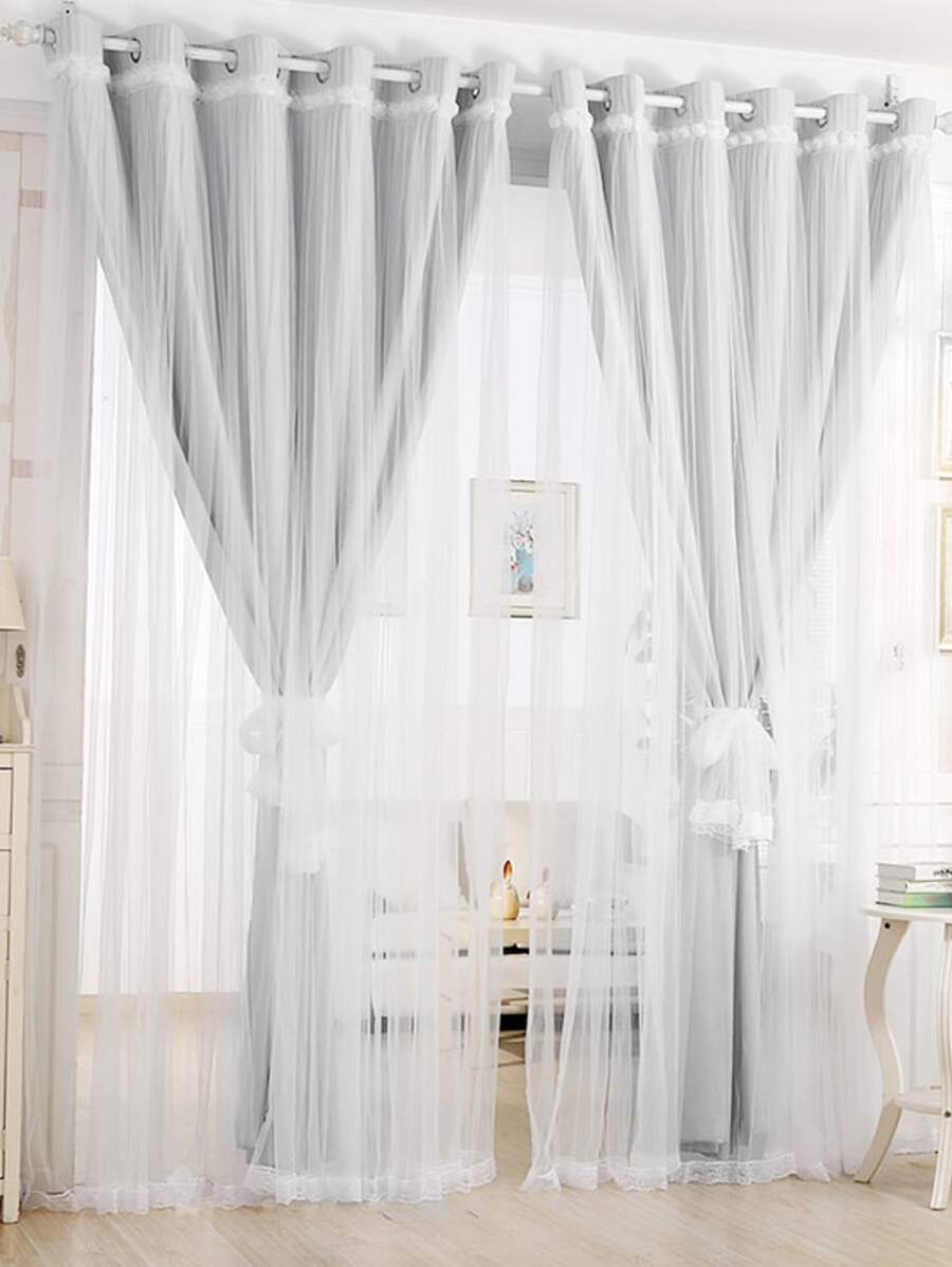 Rèm đơn hai lớp màu trơn, rèm cản sáng polyester hiện đại cho phòng ngủ và phòng khách - Màu Xám nhạt - Xem 1