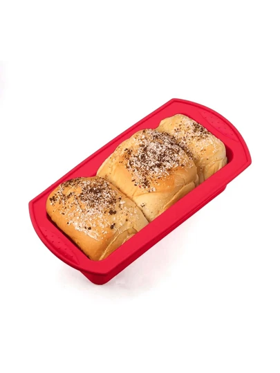 1入組紅色的矽膠蛋糕模具,合適的適用於家庭烘烤,製作蛋糕,隔熱,餅乾,吐司和麵包盤