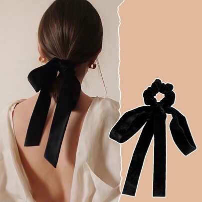 1 chiếc dây buộc tóc nhung dài màu trơn kiểu mới với nơ cổ điển, giống như ngôi sao đang đeo trong ngày Valentine thanh lịch. Dây buộc tóc, dây chun buộc tóc, dây chun co giãn, dây buộc tóc, phụ kiện tóc quà tặng, phụ kiện đội đầu, dây chun co giãn.