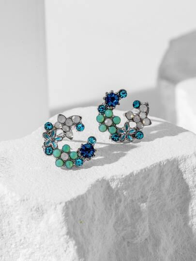 Andkiss 1 对镂空花朵设计和水钻装饰仿珍珠耳钉情人节礼物