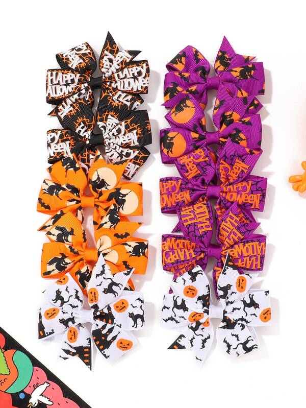 10pcs/set Random Halloween Hairpins For Children, Butterfly, Novelty Design Bowknot Hair Clip