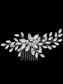 1件装女士银线玻璃水钻装饰发梳配饰，优雅波西米亚风情人节配饰 - 銀色 - 查看 2