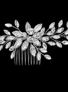 1件装女士银线玻璃水钻装饰发梳配饰，优雅波西米亚风情人节配饰 - 銀色 - 查看 3