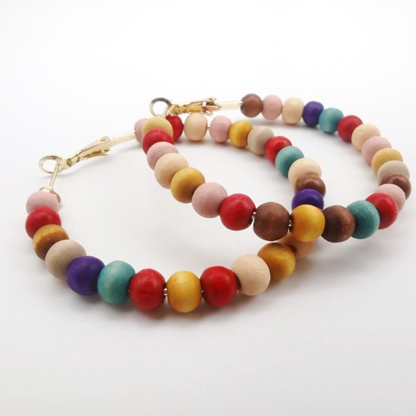 1 paio Orecchini circolari da donna dolce , fresco & stile minimalista 6mm con perline di legno con misto casuale colore