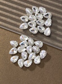 100 件 10*14 毫米水滴形手工缝制玻璃珠，不对称形状玻璃爪珠，服装鞋包配饰 - 白色 - 查看 1