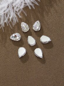 100 件 10*14 毫米水滴形手工缝制玻璃珠，不对称形状玻璃爪珠，服装鞋包配饰 - 白色 - 查看 2