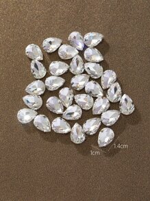 100 件 10*14 毫米水滴形手工缝制玻璃珠，不对称形状玻璃爪珠，服装鞋包配饰 - 白色 - 查看 3