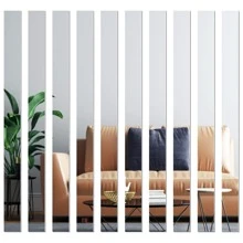 10pcs Self-adhesive Striped Mirror Tile Wall Sticker, Long Acrylic Frameless Mirror Board - Silver - View 1